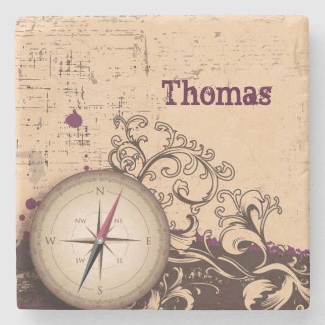 Underlägg vintage Compass Personlig Stone Sten (Framsidan)