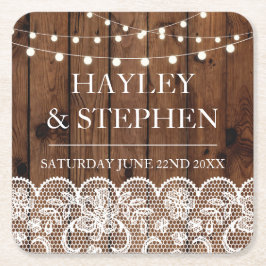 Underlägg Wood Snöre Ljus Rustic Bröllopsfest Papper Kvadrat