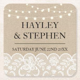 UnderläggBurlapsnöre tänder den lantliga Underlägg Papper Kvadrat