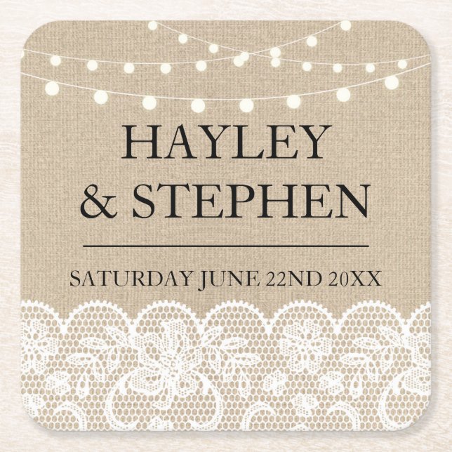 UnderläggBurlapsnöre tänder den lantliga Underlägg Papper Kvadrat (Framsidan)