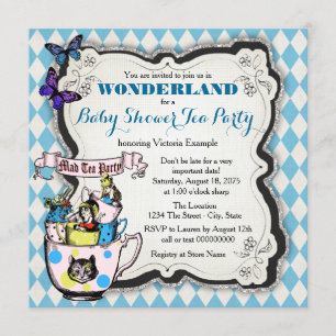 Underlandet Galna Hattens Tekalas Baby Shower Inbjudningar