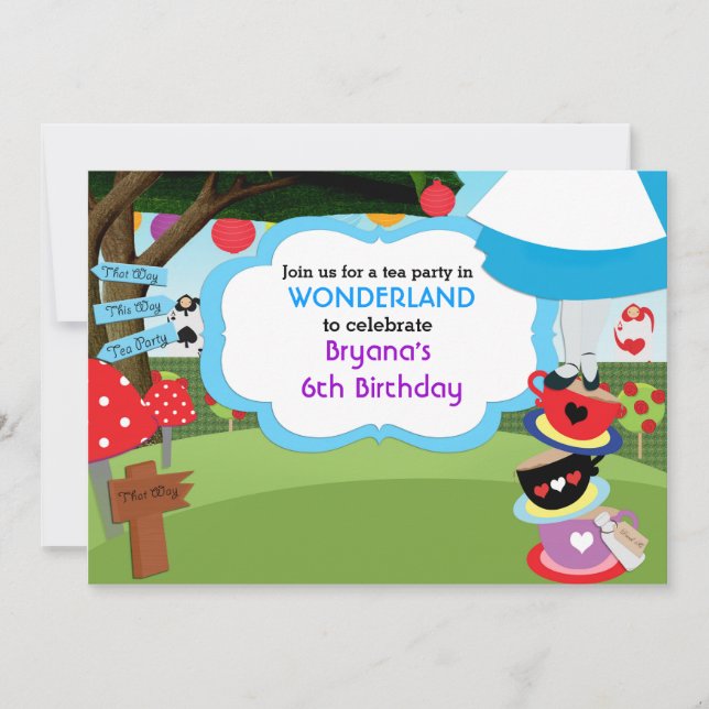 Underlandet Tea Party Födelsedagsinbjudningar Inbjudningar (Framsida)