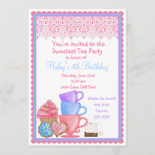 Underlandets Tea Party Födelsedagsinbjudningar Inbjudningar