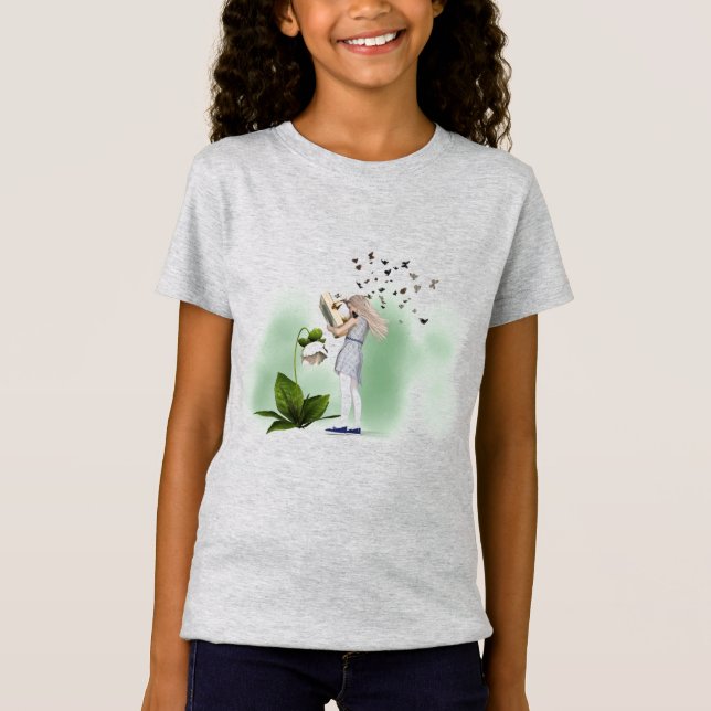 Underläsningsflicka i Cute bok älskare T Shirt (Framsida)