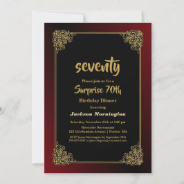 Underlig 70:e födelsedag Black Red Guld Inbjudningar
