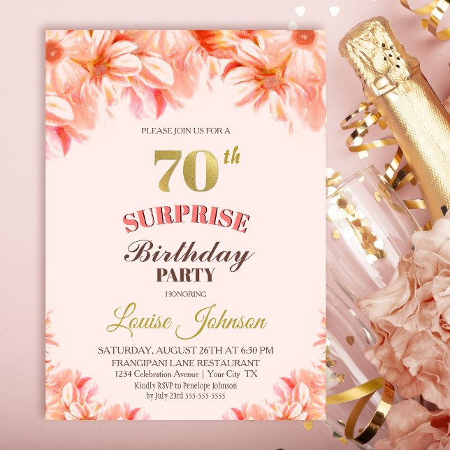 Underlig 70:e födelsedag Rosa Guld Blommigt Party Inbjudningar (Skapare uppladdad)