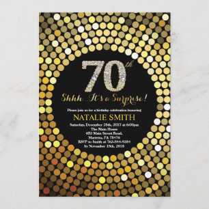 Underlig 70:e födelsedag Svarta och Guld Glitter Inbjudningar