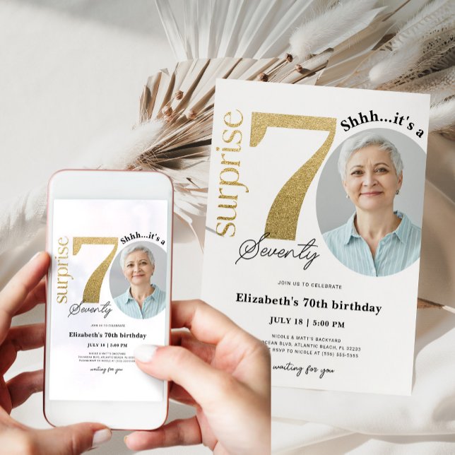 Underlig 70:e Guld-födelsedagsinbjudan med foto Inbjudningar (Skapare uppladdad)