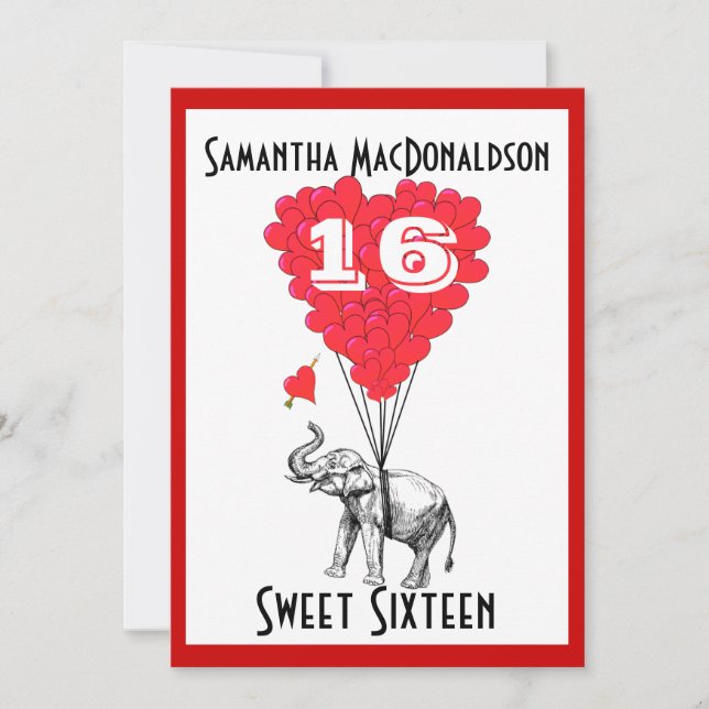 Underlig elefant sweet sixteen party inbjudningar (Framsida)