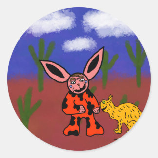 underlig kanin med hans konstig katt runt klistermärke