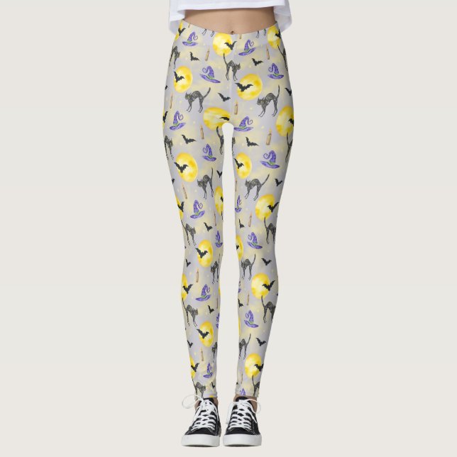 Underlig katt & häxhatt Halloween  Leggings (Framsida)