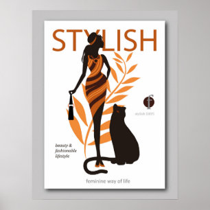 Underlig mode afrikansk flicka, stor katt Panther Poster