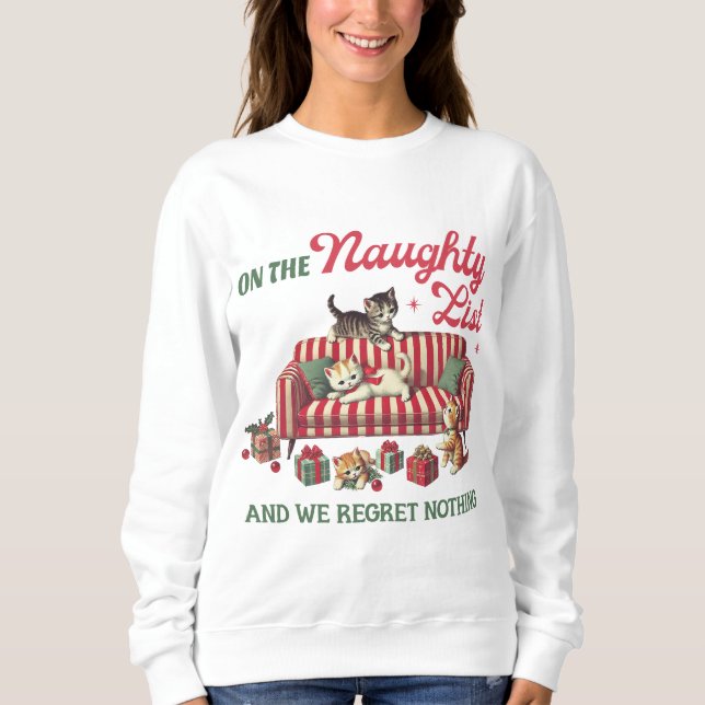 Underlig Naughty Cat jul Ugly Sweater Party T Shirt (Framsida)