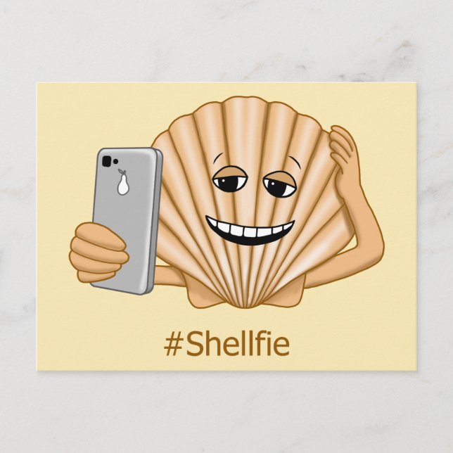 Underlig Seashell tar Cell Mobil Shellfie Selfie Vykort (Framsida)