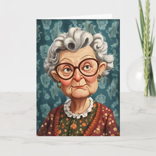 Underlig Tecknad Old Woman Helgkort (Framsida)