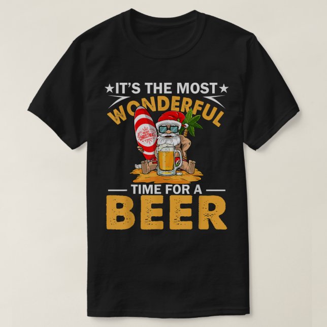 Underlig tid för Beer Santa Drinking jul i T Shirt (Design framsida)