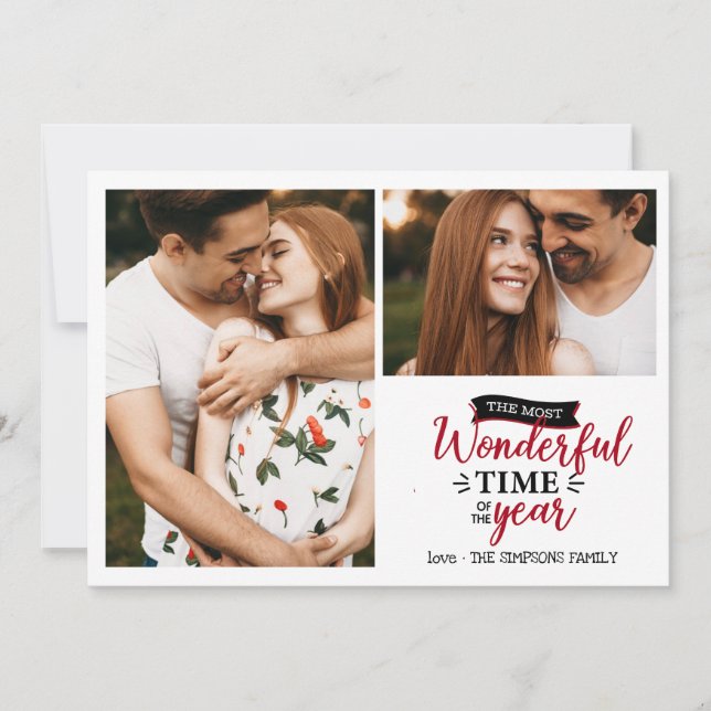 Underlig tid | Rött plaid Helgdag 2 fotokollage Kort (Framsida)