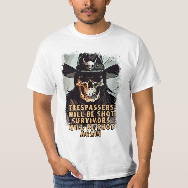 Underlig Vilda western Cowboy som säger Skull sher T Shirt (Framsida)