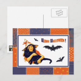 Underlig Vintage Girl Halloween-vykort Vykort