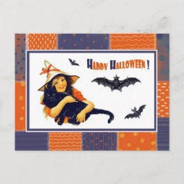 Underlig Vintage Girl Halloween-vykort Vykort
