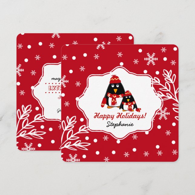 Underliga lilla Penguins Anpassningsbar julkort (Fram/baksida)