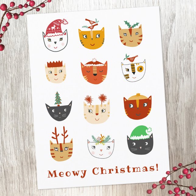 Underligt Cat Meowy-vykort för julgranar - Helgdag Helg Vykort (Funny cat Christmas holiday card)