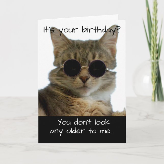 Underligt Cat Wearing Glass Birthday Card Kort (Framsida)