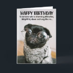 Underligt Cute Pug Birthday-hälsningskort  Kort<br><div class="desc">Lustigt sött pug med glas Birthday-hälsningskort för hundälskarna i ditt liv. Det här söta hälsningskortet är ett perfekt sätt att önska Grattis på födelsedagen till en vän,  medarbetare,  familjemedlem eller en speciell person.</div>
