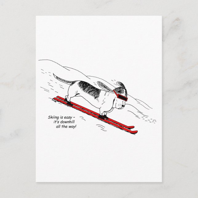 Underligt Efterhill Skiing Hund Postcard Vykort (Framsida)