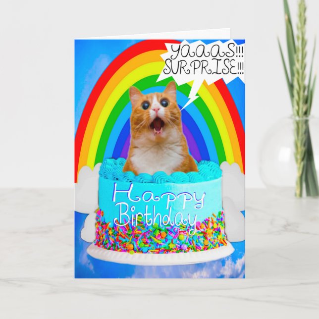 Underligt födelsedagskort för Humor Crazy Cat-över Helgkort (Framsida)