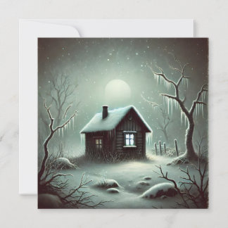 Underligt Mörk House Snowy Winter Nattcard Julkort
