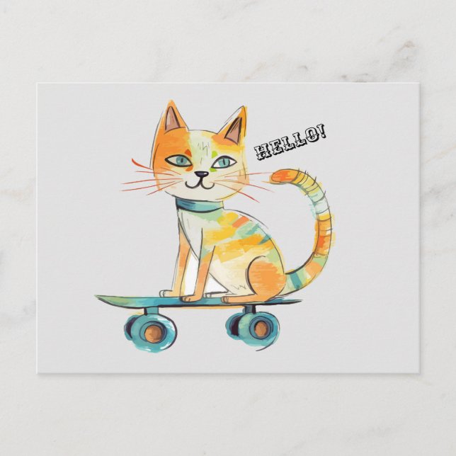 Underligt vykort för Tabby katt Skateboarding (Framsida)