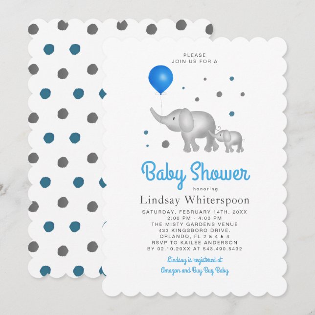 Undermålig Watercolor Elephants Boy Shower Inbjudningar (Fram/baksida)