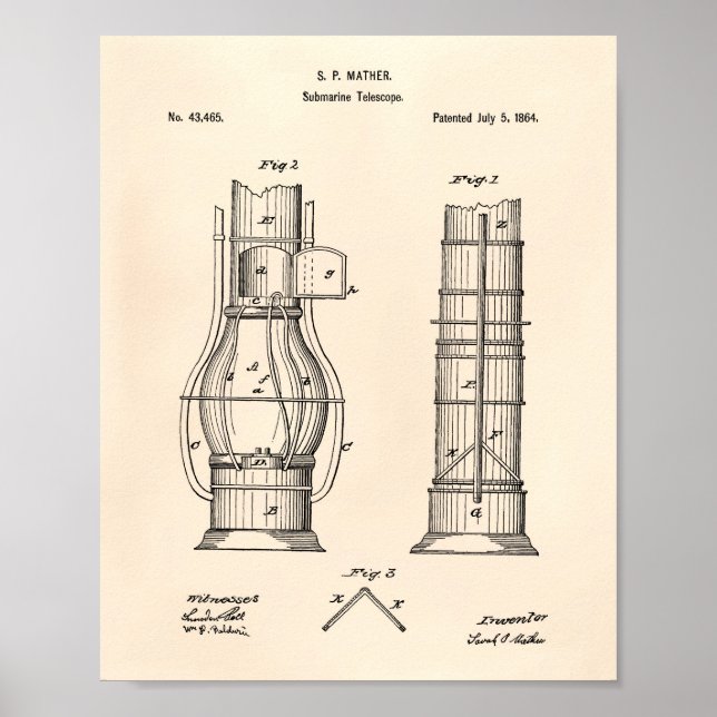 Undermarint Telescope 1864 Patent Art Old Peper Poster (Framsidan)