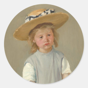 Underordnad i en straw Hat   Mary Cassatt Runt Klistermärke