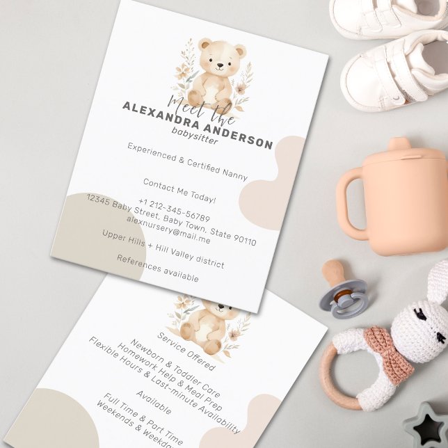 Underordnad tjänst för Blommigten Cute Boho med va Flygblad (Cute Boho Floral Bear Watercolor Child Service Flyer)