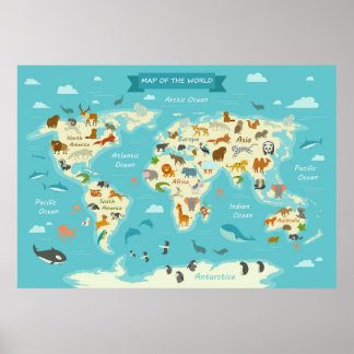 Underordnad världskarta med illustrationsvärde Pos Poster