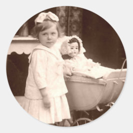 Underordnad vintage Fotografi med Pram Runt Klistermärke