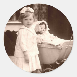 Underordnad vintage Fotografi med Pram Runt Klistermärke