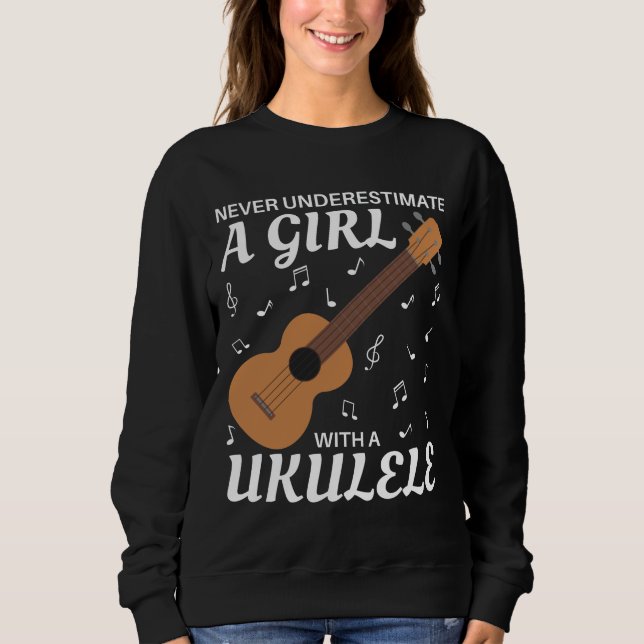 Underskatta aldrig en flicka med en Ukulele T Shirt (Framsida)
