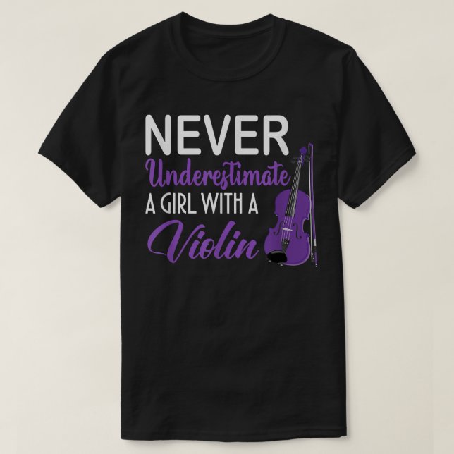 Underskatta aldrig en flicka med en violin-munus t shirt (Design framsida)