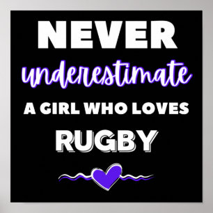 Underskatta aldrig en flicka som kärlek rugby poster