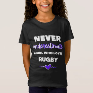 Underskatta aldrig en flicka som kärlek rugby t shirt