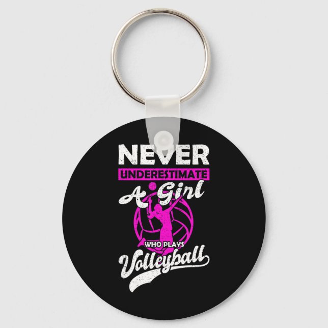 Underskatta aldrig en flicka som spelar Volleyball Nyckelring (Framsida)