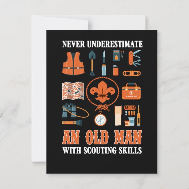 Underskatta aldrig en gammal man med scoutasking tack kort (Framsida)