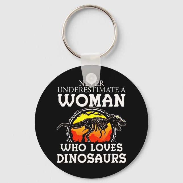 Underskatta aldrig en kvinna som Kärlek Dinosaurs  Nyckelring (Framsida)