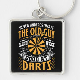 Underskatta aldrig Old school Dart-spelare Fyrkantig Silverfärgad Nyckelring