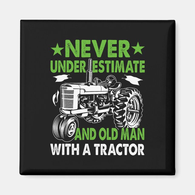 Underskattar en gammal man med en traktor magnet (Framsidan)