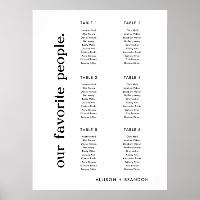 Underskrift 6 Bord för småskaligt Bröllop-sätesdia Poster (Framsidan)