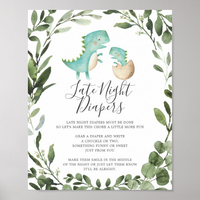 Underskrift av baby Dinosaur Baby Shower Sent Natt Poster (Framsidan)